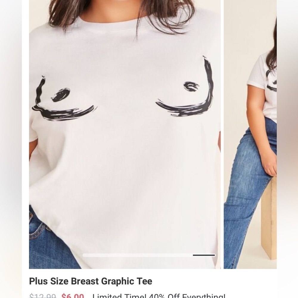 Forever 21 plus size 0X breast graphic knit t-shirt short sleeve crew neck boobs - Picture 12 of 12